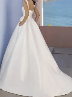 Robe de mariée Simple en tissu satiné sans bretelles plissée ligne a 60cm robes de mariée