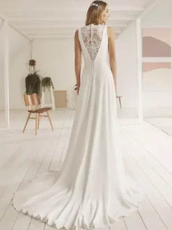 Robe de mariée simple robe de bal col en V sans manches dentelle 40 cm