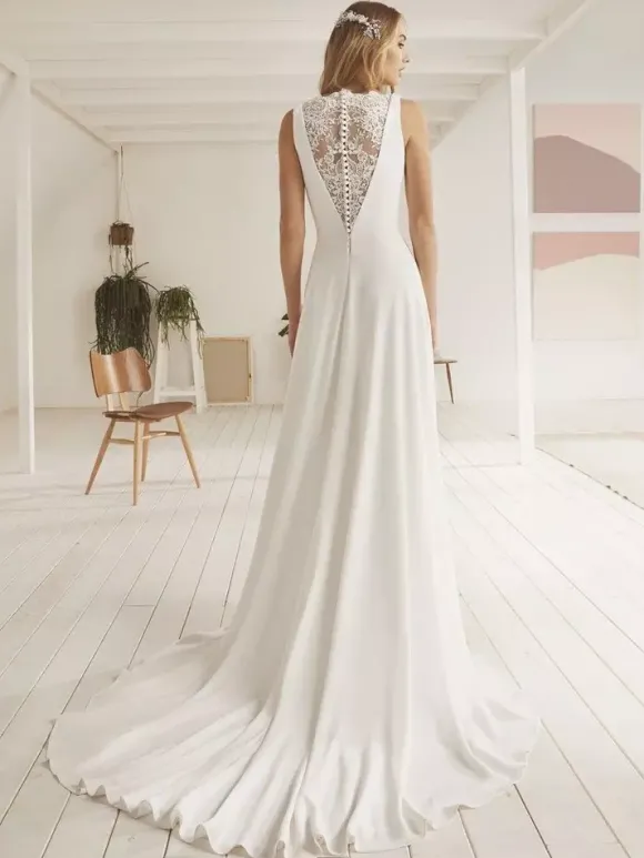 Robe de mariée simple robe de bal col en V sans manches dentelle 40 cm