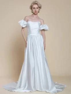 Robe de mariée simple silhouette princesse sans bretelles manches courtes 30 cm robes de mariée