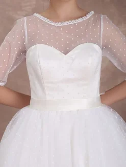 Robe de Mariée Vintage Courte Robe de mariée A-ligne satin en dentelle avec doublure