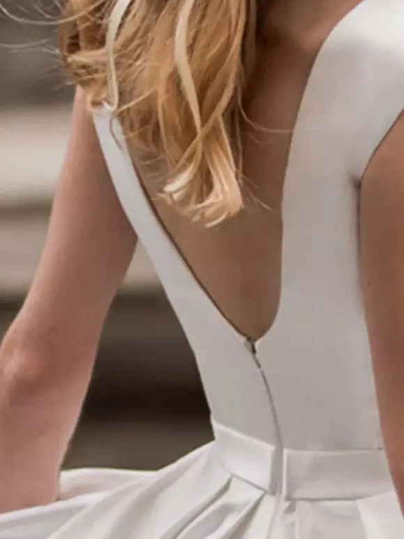 Robe de mariée Vintage en Satin ligne A col bateau sans manches longueur au sol 2026