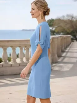 Robe de mère à col rond manches courtes et petits n艙uds robe d'invitée de mariage