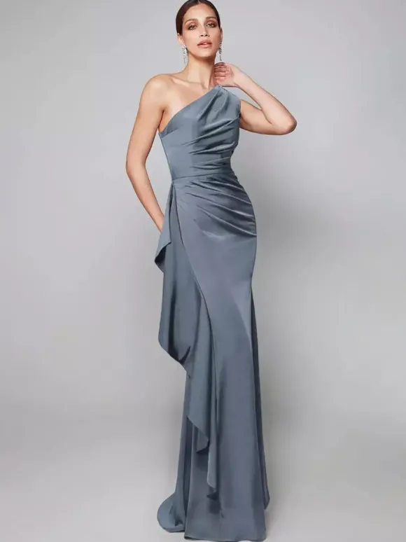 Robe de mère asymétrique plissée à une épaule robes d'invitées de forme sirène pour mariage