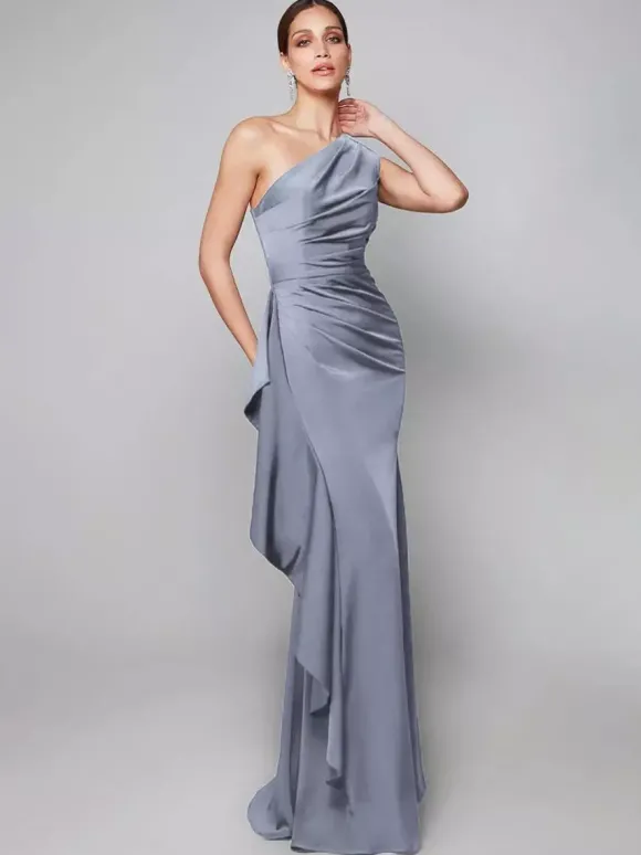 Robe de mère asymétrique plissée à une épaule robes d'invitées de forme sirène pour mariage