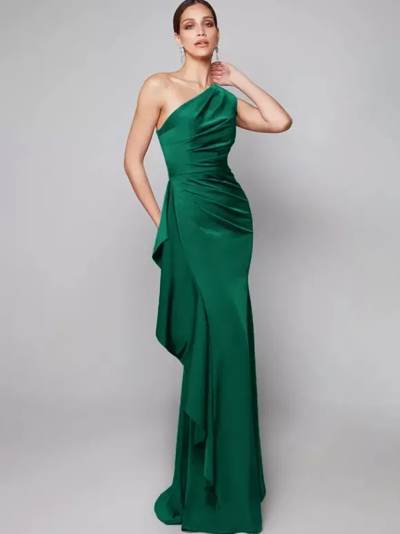 Robe de mère asymétrique plissée à une épaule robes d'invitées de forme sirène pour mariage