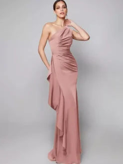 Robe de mère asymétrique plissée à une épaule robes d'invitées de forme sirène pour mariage
