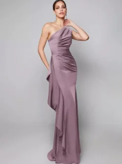 Robe de mère asymétrique plissée à une épaule robes d'invitées de forme sirène pour mariage