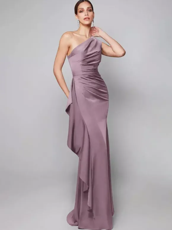 Robe de mère asymétrique plissée à une épaule robes d'invitées de forme sirène pour mariage