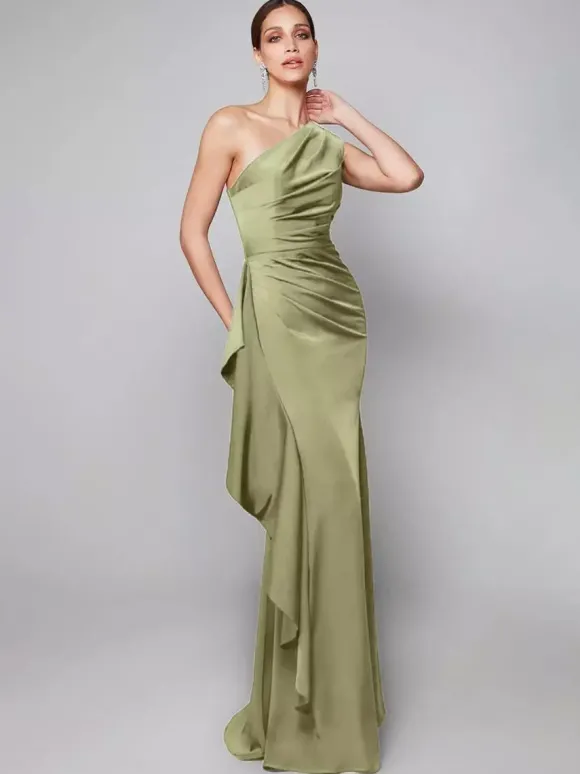 Robe de mère asymétrique plissée à une épaule robes d'invitées de forme sirène pour mariage