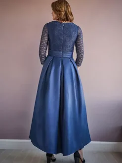 Robe de mère col en V demi-manches trapèze robes d'invitées de mariage perlées