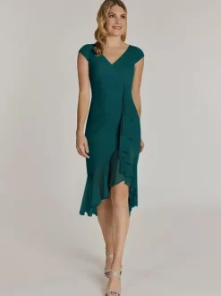 Robe de mère col en V manches courtes robes d'invitées de mariage plissées courtes