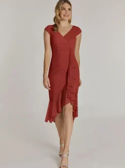 Robe de mère col en V manches courtes robes d'invitées de mariage plissées courtes