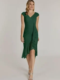 Robe de mère col en V manches courtes robes d'invitées de mariage plissées courtes
