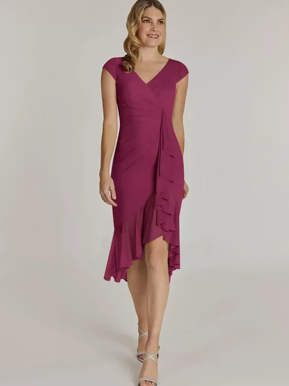 Robe de mère col en V manches courtes robes d'invitées de mariage plissées courtes