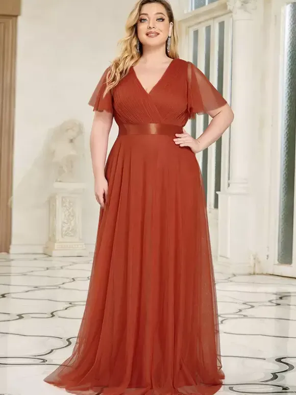 Robe de mère col en V manches courtes ligne a plissée robes d'invitées de mariage