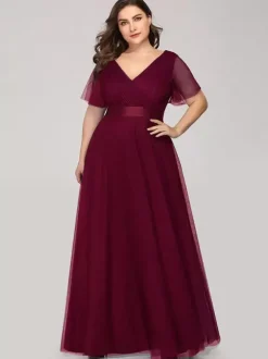 Robe de mère col en V manches courtes ligne a plissée robes d'invitées de mariage