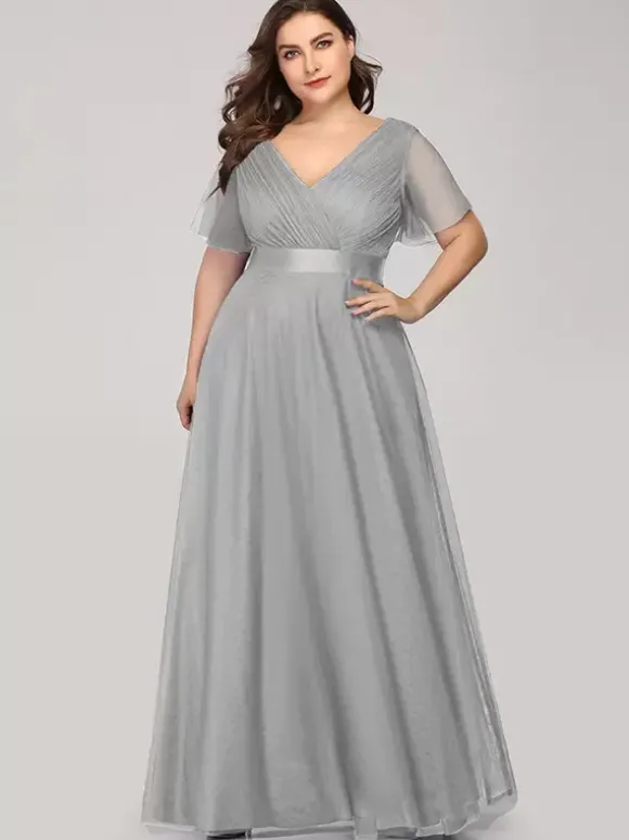 Robe de mère col en V manches courtes ligne a plissée robes d'invitées de mariage
