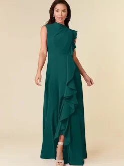 Robe de mère col haut sans manches ligne a plissée robes d'invitées de mariage