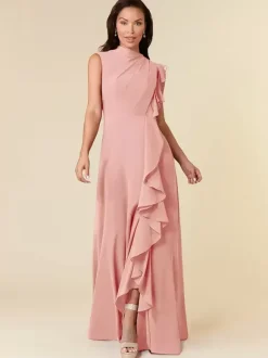 Robe de mère col haut sans manches ligne a plissée robes d'invitées de mariage