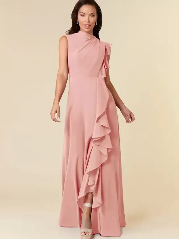 Robe de mère col haut sans manches ligne a plissée robes d'invitées de mariage