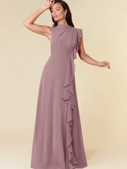 Robe de mère col haut sans manches ligne a plissée robes d'invitées de mariage