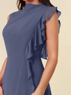 Robe de mère col haut sans manches ligne a plissée robes d'invitées de mariage