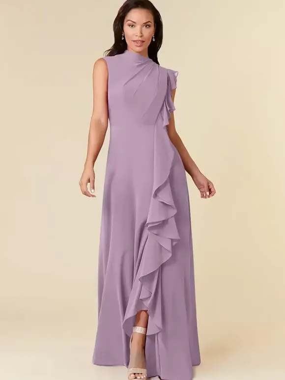 Robe de mère col haut sans manches ligne a plissée robes d'invitées de mariage