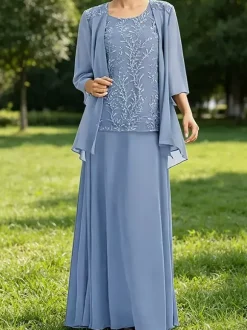 Robe de mère de la mariée col bijou manches 3/4 dentelle robe d'invitée pour un mariage