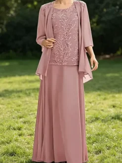 Robe de mère de la mariée col bijou manches 3/4 dentelle robe d'invitée pour un mariage