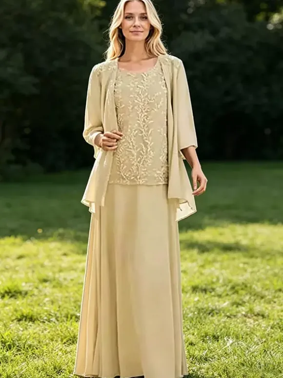 Robe de mère de la mariée col bijou manches 3/4 dentelle robe d'invitée pour un mariage