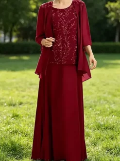 Robe de mère de la mariée col bijou manches 3/4 dentelle robe d'invitée pour un mariage