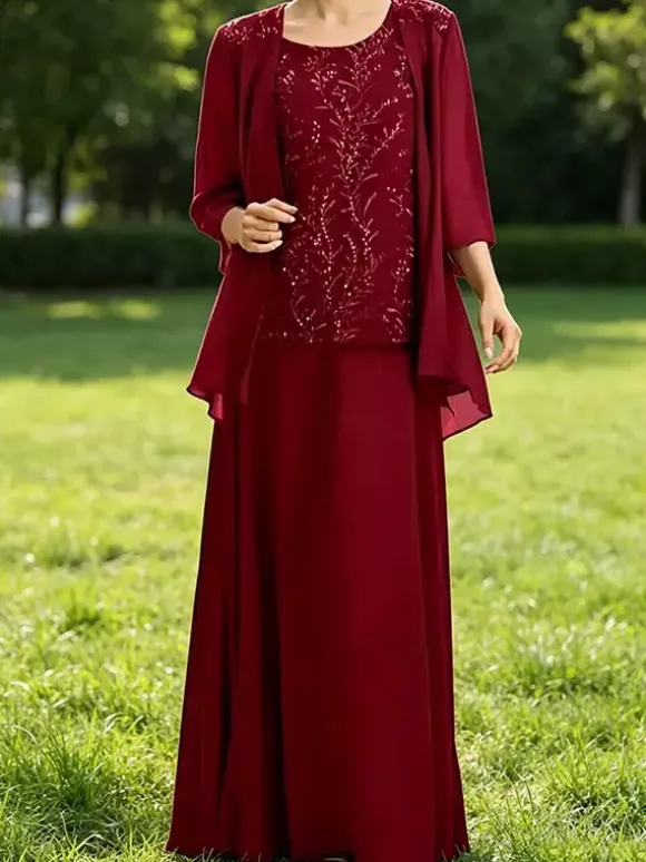 Robe de mère de la mariée col bijou manches 3/4 dentelle robe d'invitée pour un mariage