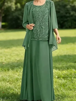 Robe de mère de la mariée col bijou manches 3/4 dentelle robe d'invitée pour un mariage
