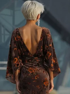 Robe de mère de la mariée col bijou manches 3/4 robe de bal plissée robe d'invitée de mariage