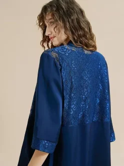 Robe de mère de la mariée col bijou manches 3/4 dentelle longueur cheville pour invitée de mariage