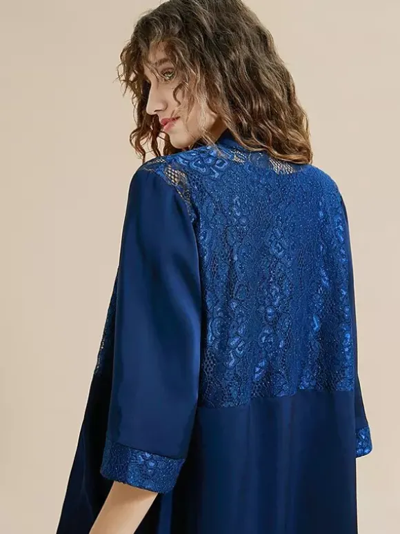 Robe de mère de la mariée col bijou manches 3/4 dentelle longueur cheville pour invitée de mariage