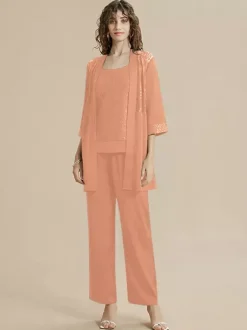 Robe de mère de la mariée col bijou manches 3/4 dentelle longueur cheville pour invitée de mariage