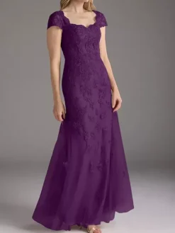 Robe de mère de la mariée en dentelle avec superposition de tulle robe de soirée de mariage longue style sirène