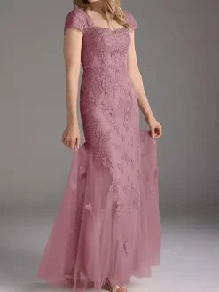 Robe de mère de la mariée en dentelle avec superposition de tulle robe de soirée de mariage longue style sirène