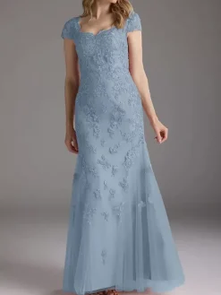 Robe de mère de la mariée en dentelle avec superposition de tulle robe de soirée de mariage longue style sirène