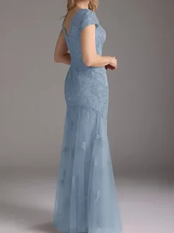 Robe de mère de la mariée en dentelle avec superposition de tulle robe de soirée de mariage longue style sirène