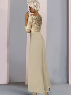 Robe de mère de mariée col bateau demie-manche en dentelle robe d'invitée mariage