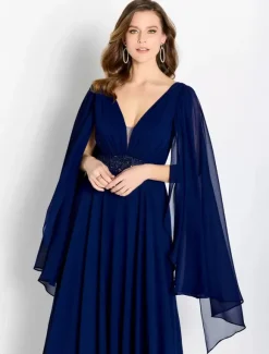Robe de mère de mariée col en v sans manches ligne a ceinture robes d'invitées pour mariage