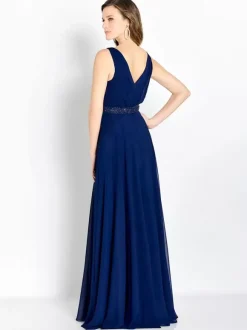 Robe de mère de mariée col en v sans manches ligne a ceinture robes d'invitées pour mariage