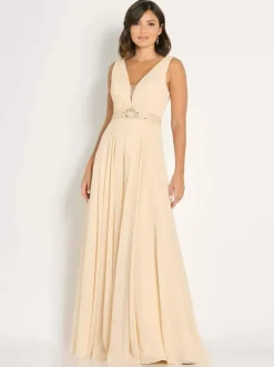 Robe de mère de mariée col en v sans manches ligne a ceinture robes d'invitées pour mariage
