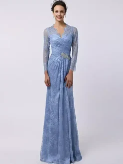 Robe de mère de mariée manche longue transparente au sol robe de cocktail de mariage