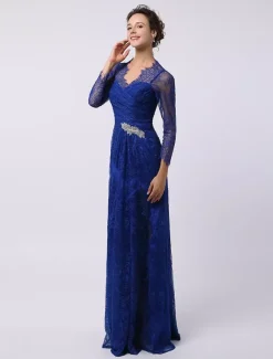 Robe de mère de mariée manche longue transparente au sol robe de cocktail de mariage
