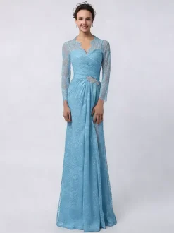 Robe de mère de mariée manche longue transparente au sol robe de cocktail de mariage