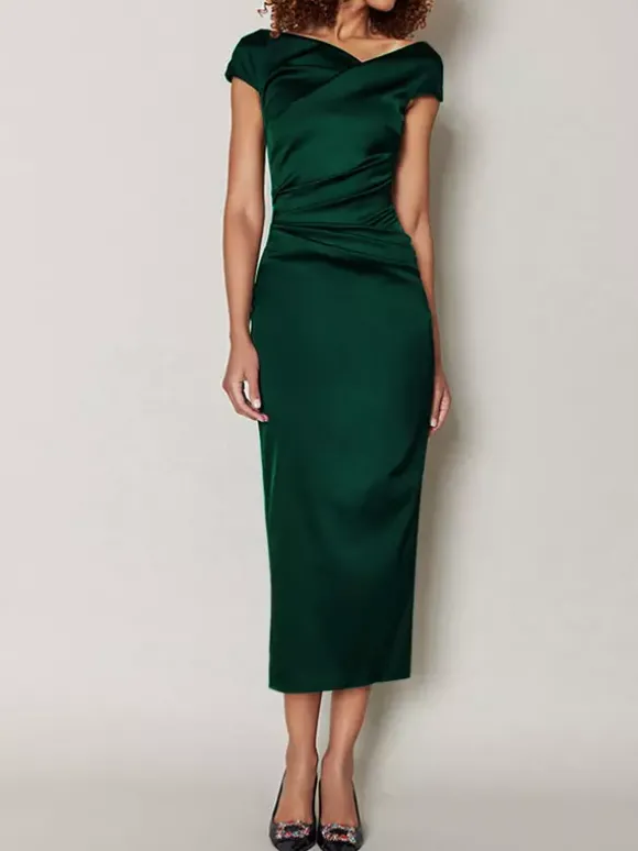 Robe de mère de mariée moulante manche courte zip sur dos robe d'invitées de mariage